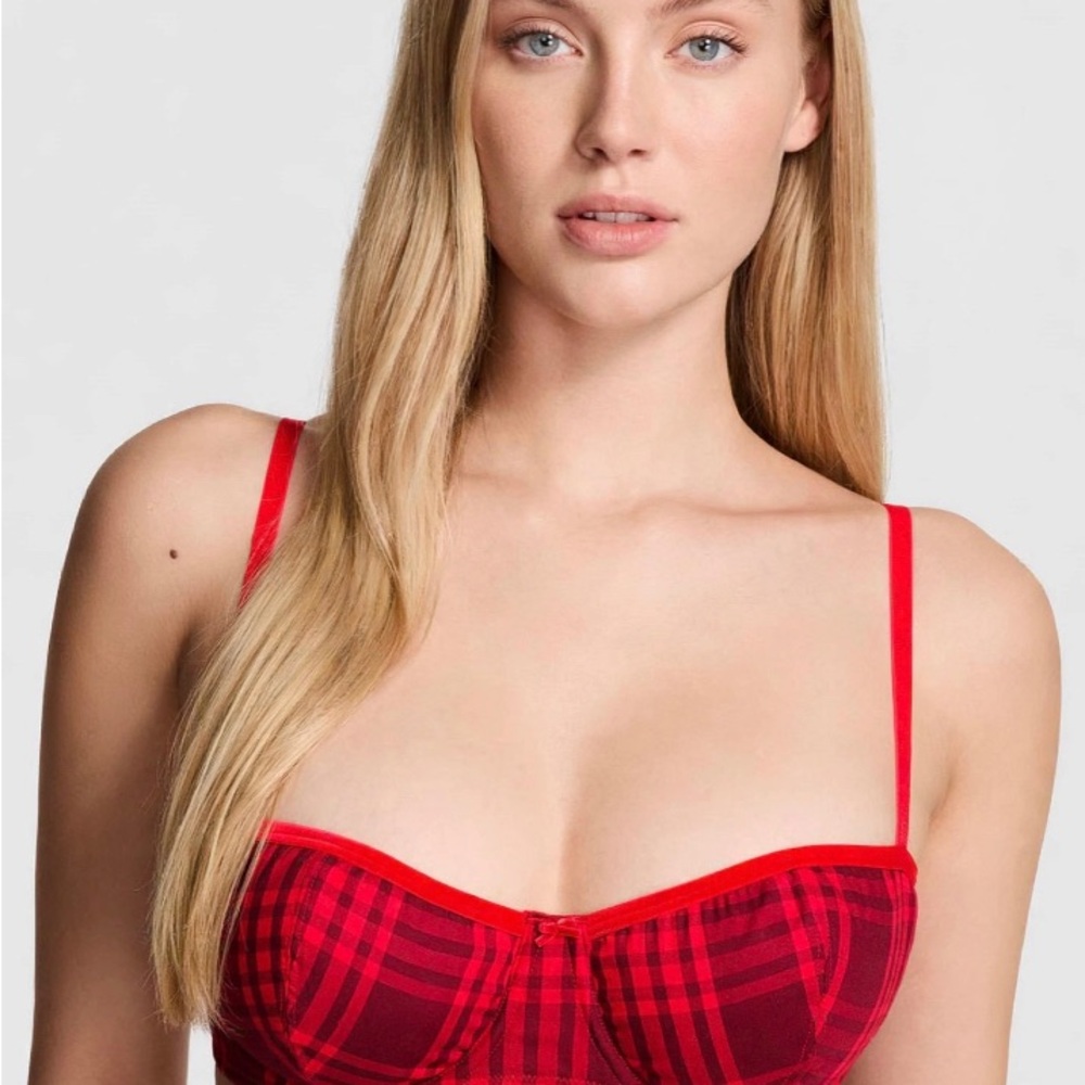 PINK Victoria's Secret Red Plaid Underwire Bra